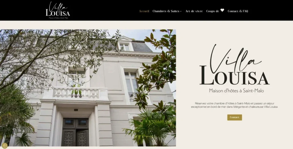 page accueil site villa louisa